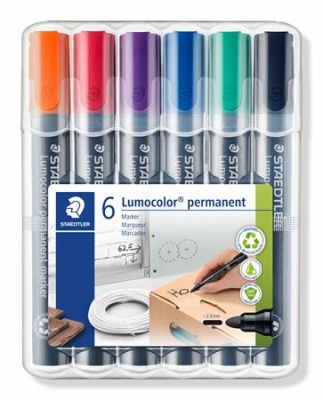 Alkoholos marker készlet, 2 mm, kúpos, STAEDTLER "Lumocolor® 352", 6 különböző szín